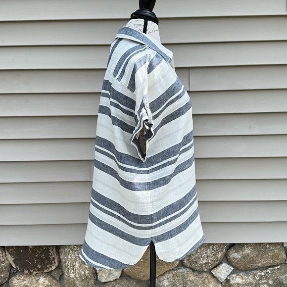 ARTISAN NY Blue and White Striped Linen Popover Tunic - Picture 6 of 11